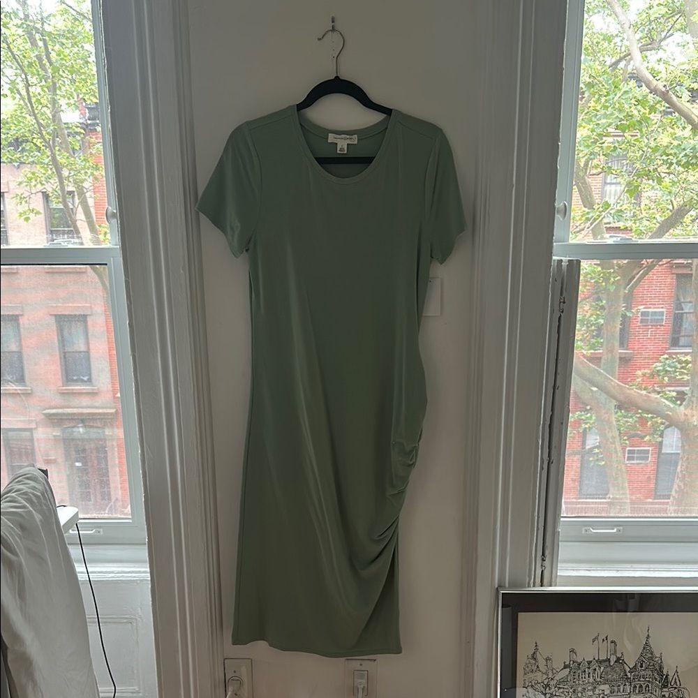 Nordstrom Green Sheath Midi Dress Short Sleeve Crew Neck